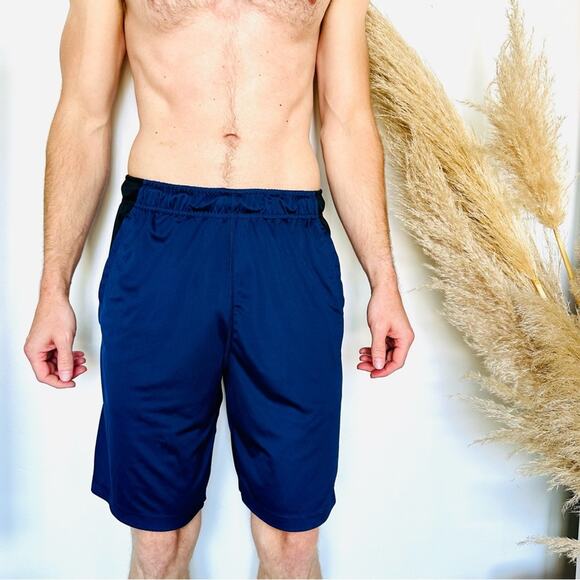 MENS NIKE Drifit Navy Blue Black Basketball Mesh Drawstring Workout Gym Shorts M - Picture 1 of 11